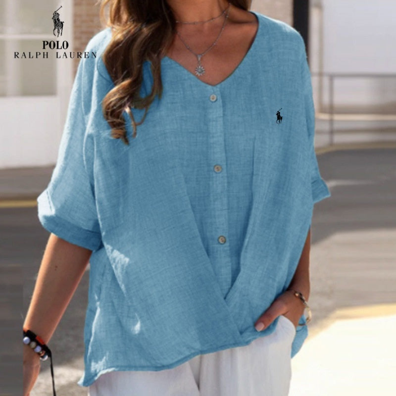Hélène | Blouse en lin qui affine le décolleté