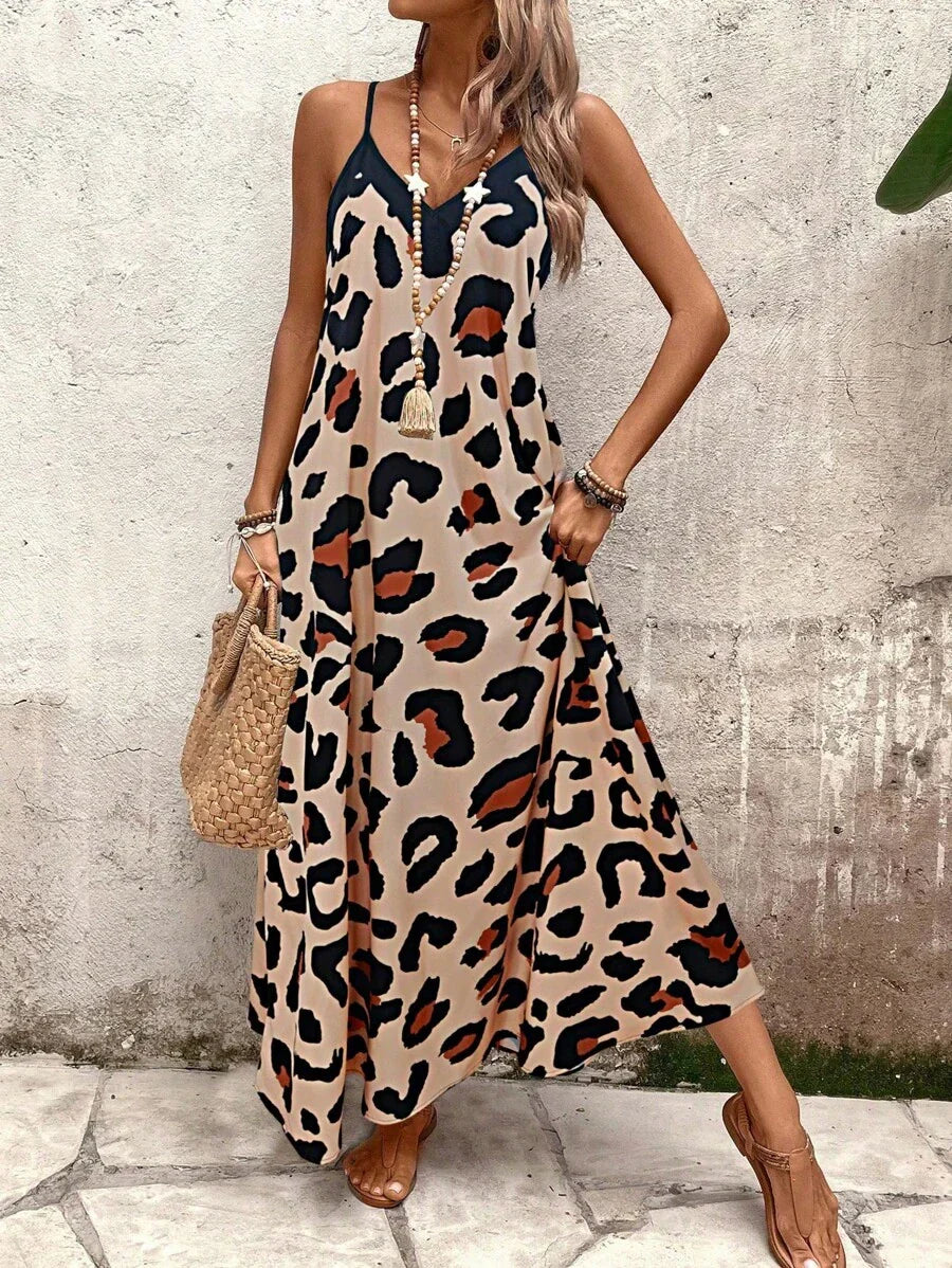 Elena | Robe d'Été à Bretelles Fines, Dos Nu et Imprimé Graphique