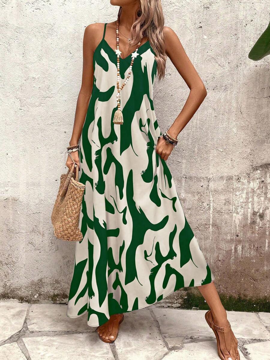 Elena | Robe d'Été à Bretelles Fines, Dos Nu et Imprimé Graphique