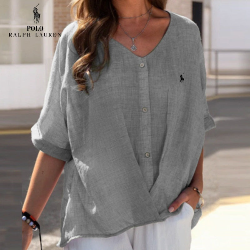 Hélène | Blouse en lin qui affine le décolleté