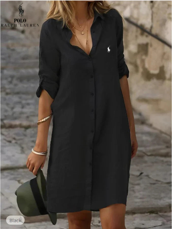 Isabelle | Robe-chemise légère en lin qui affine la silhouette