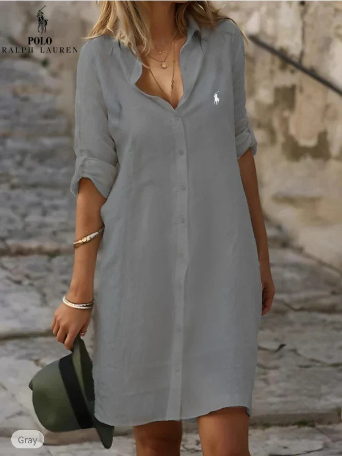 Isabelle | Robe-chemise légère en lin qui affine la silhouette