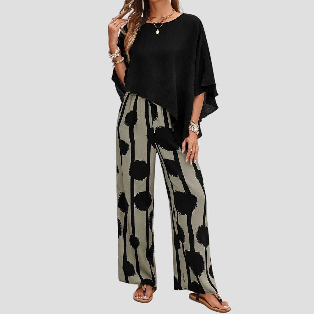 Léonie | Ensemble élégant avec top original et pantalon fluide imprimé