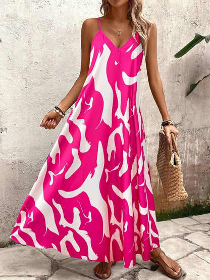 Elena | Robe d'Été à Bretelles Fines, Dos Nu et Imprimé Graphique