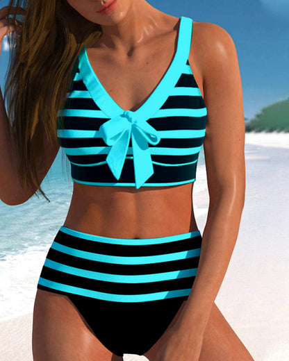 Bikinis taille haute à rayures