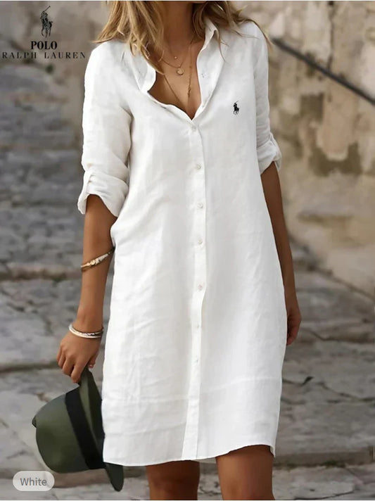 Isabelle | Robe-chemise légère en lin qui affine la silhouette